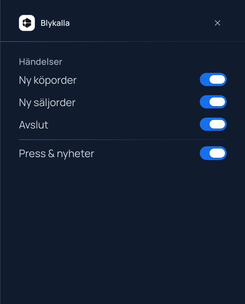 Bevaka ett bolag i Eqvor-appen: välj vilka händelser du vill ha besked om, även press och nyheter