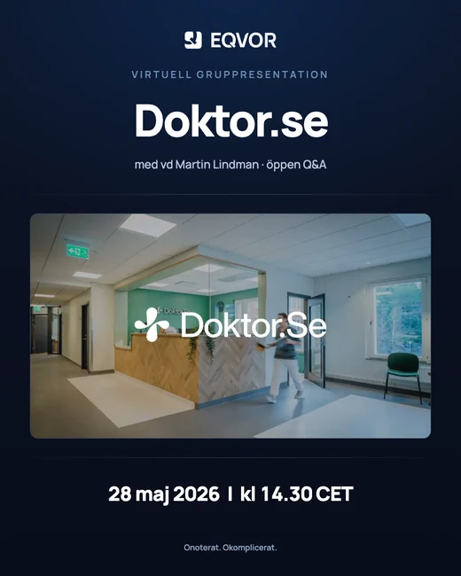 Affisch för gruppresentationen med Doktor.se, 28 maj 2026.