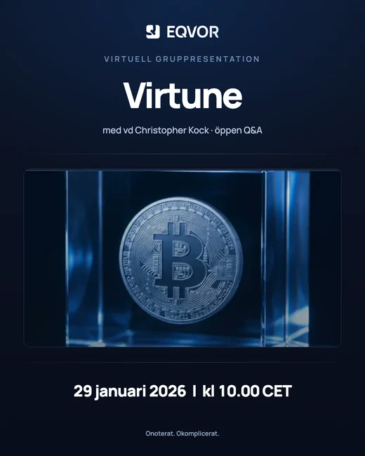 Affisch för gruppresentationen med Virtune, 29 januari 2026.