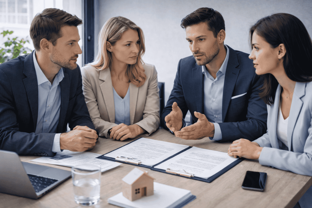 4 personer har möte och diskuterar överlämnandet