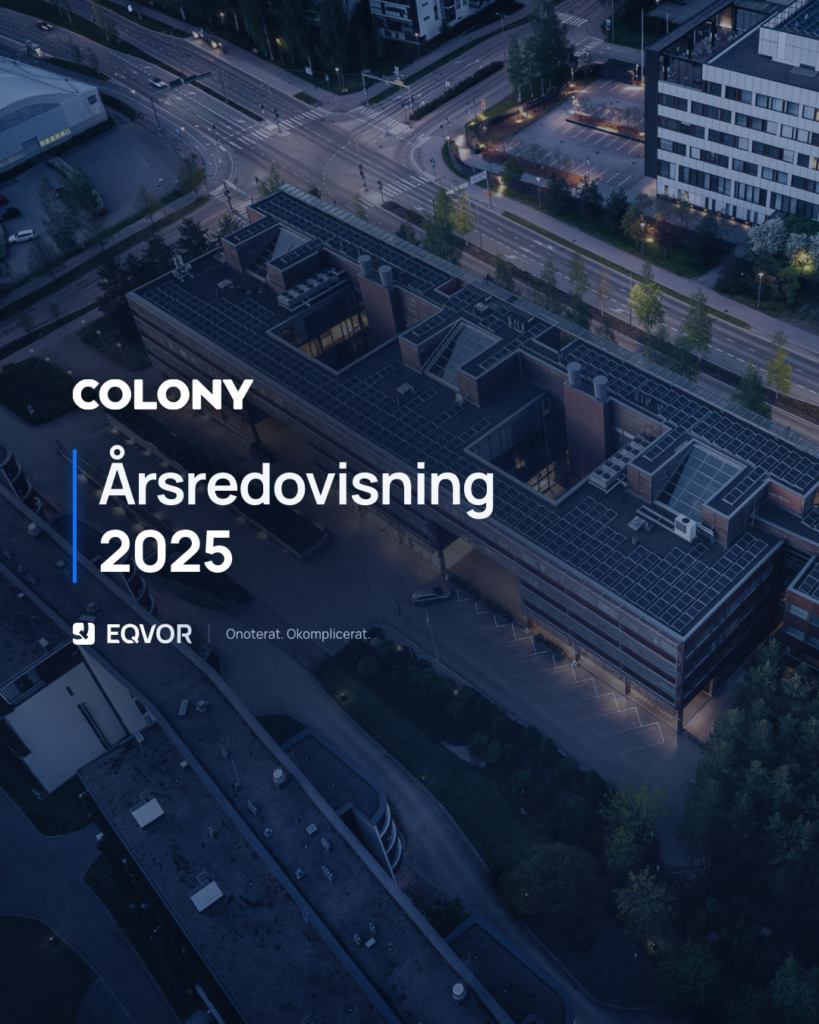 Flygbild över en av Colony Real Estates kontorsfastigheter i Helsingforsregionen, med solpaneler på taken.