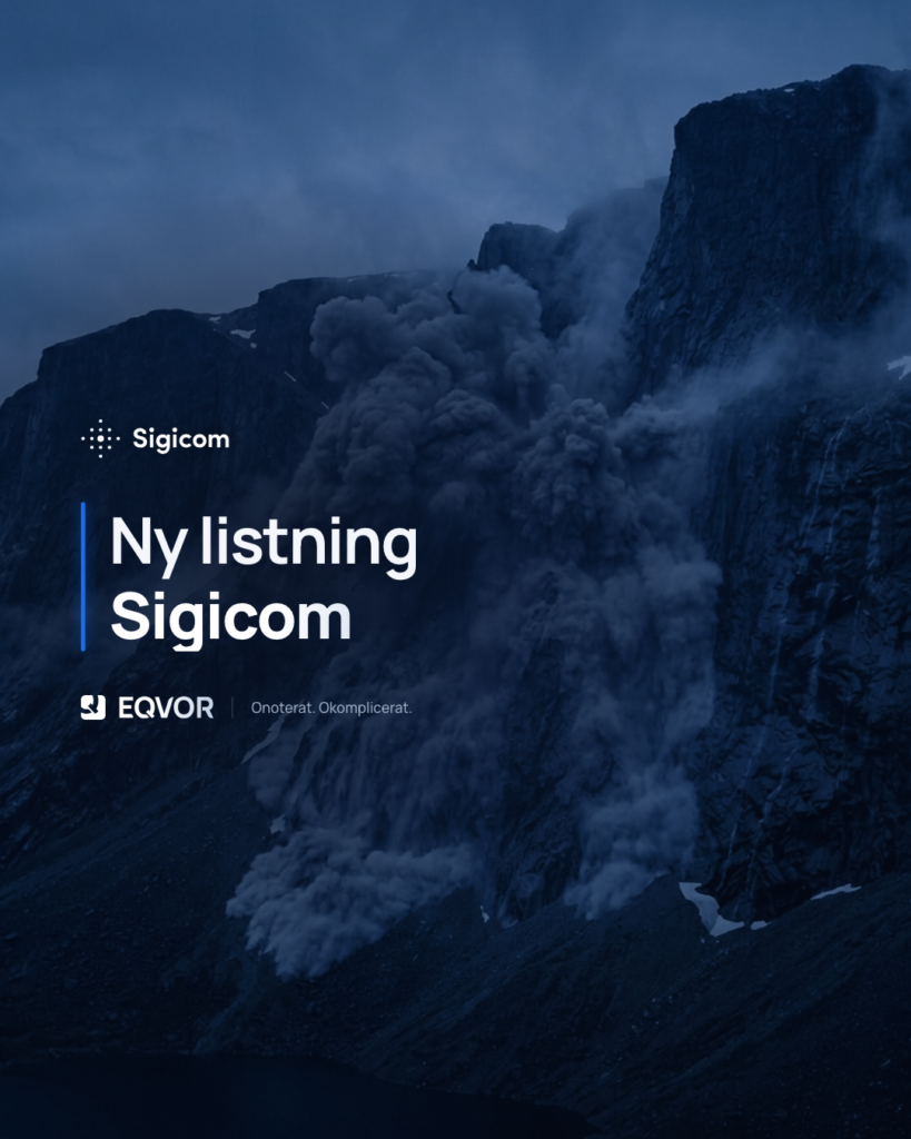 Sigicom listas på Eqvor — bergssluttning i skymning där en sprängning river upp ett dammoln