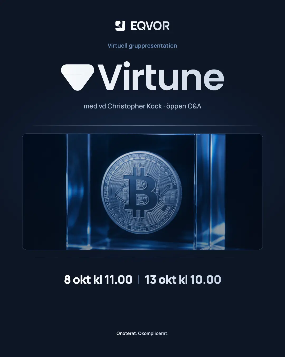 Virtuell gruppresentation med Virtune 8 och 13 oktober 2026