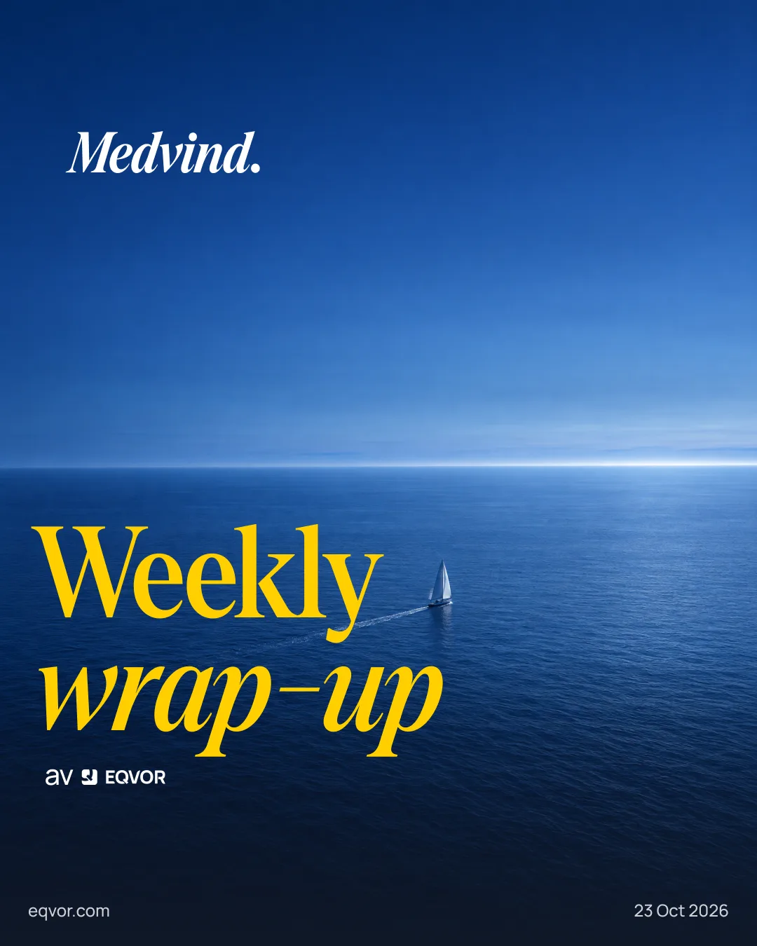 Weekly Wrap-Up: Medvind. En modern segelbåt långt ut på öppet hav i blå timme.